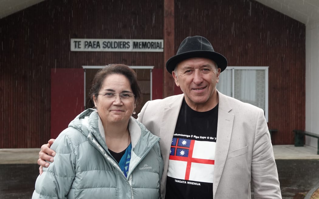 Te Kotahitanga o Ngā Hapū Ngāpuhi co-chairs Lee Harris and Pita Tipene at Ngāraratunua Marae near Whangārei.