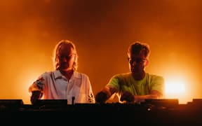 Basement Jaxx’s Simon Ratcliffe (left) and Felix Buxton (right) perform at Christchurch's Te Pae convention centre on Thursday, 30 March, 2023.