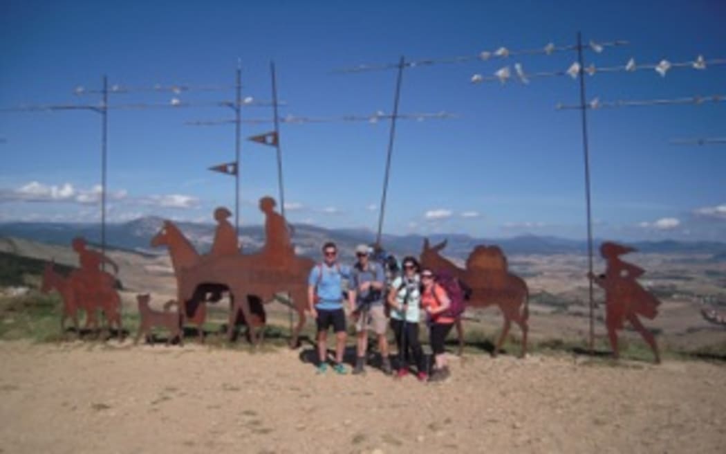 Anthea Wade reaching Alto del Perdon on Camino de Santiago - a bit of a milestone
