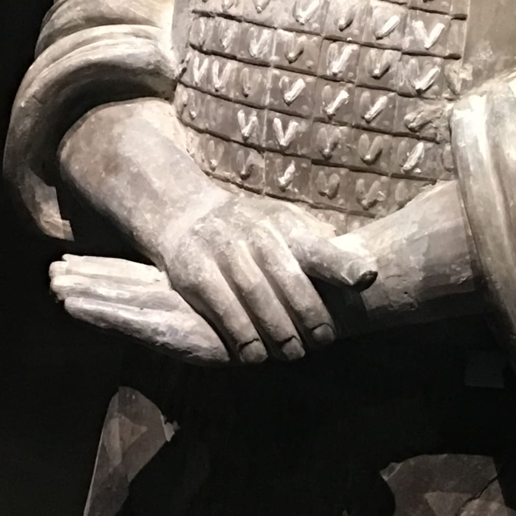 A close up of one of the terracotta warriors