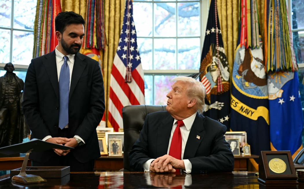 US President Donald Trump (R) meets with New York Mayor-elect Zohran Mamdani in the Oval Office of the White House in Washington, DC, on November 21, 2025. (Photo by Jim WATSON / AFP)