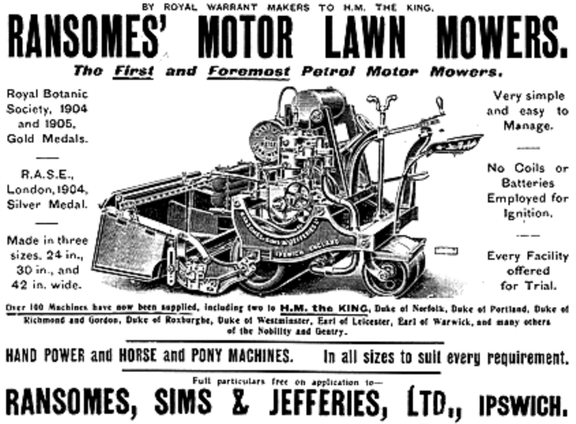 Advertisement for Ransomes petrol motor mower