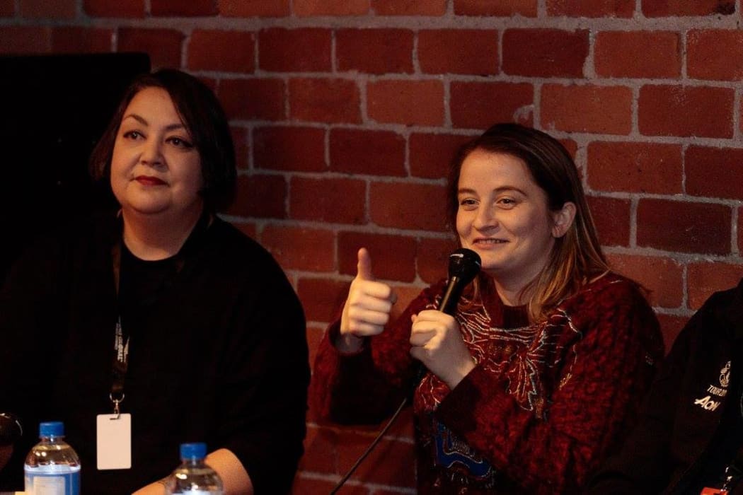 Theresa Patterson and Maggie Collins taking part in a panel discussion.