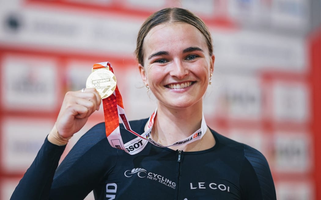 Ally Woollaston won three gold medals at the UCI Nations Cup in Jakarta.