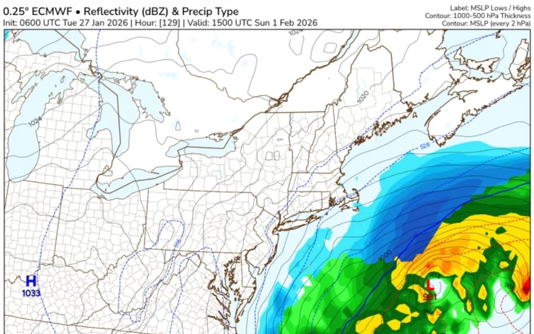 This a single computer model run showing how the storm could look in scenario three with all of its snow off the coast.