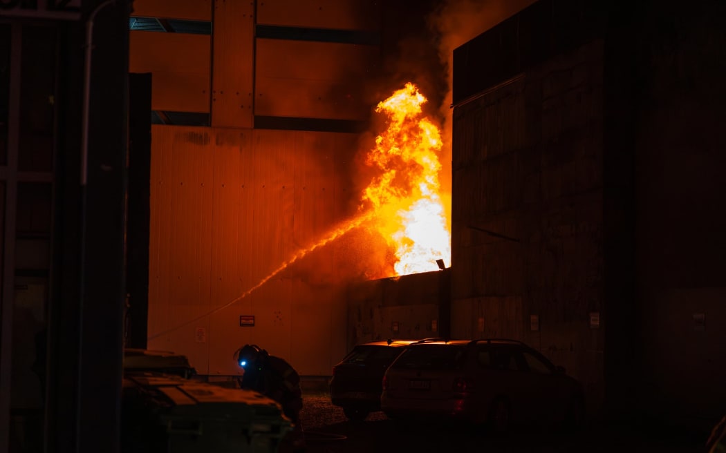 Firefighters battle a blaze on Wellington's Tory Street.