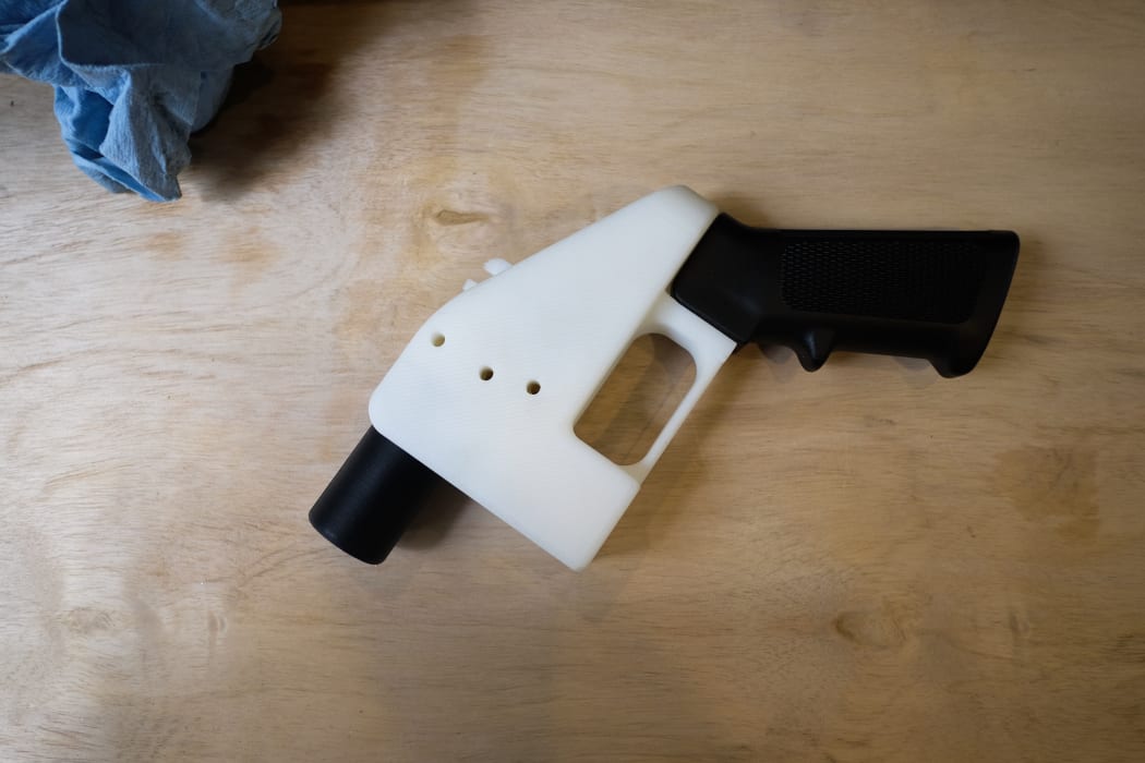 A 3D printed gun, called the "Liberator", is seen in a factory in Austin, Texas