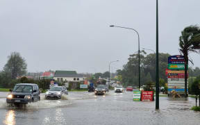 Flooding in Kumeū, Auckland after Cyclone Gabrielle hit the region overnight.
