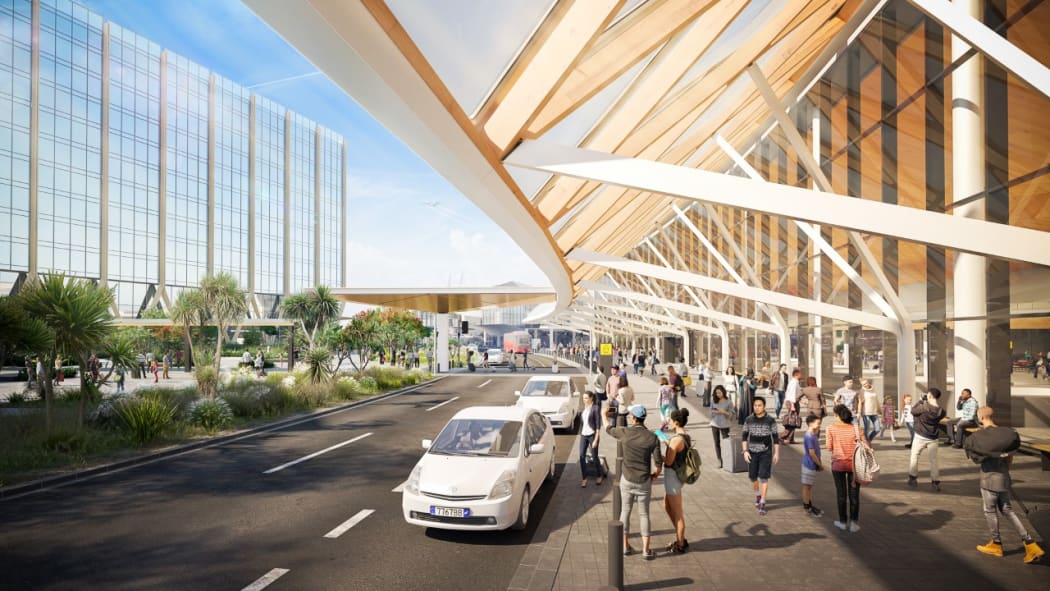 An artist's rendition of the outside view of Auckland Airport's planned expansion to its international arrivals area.