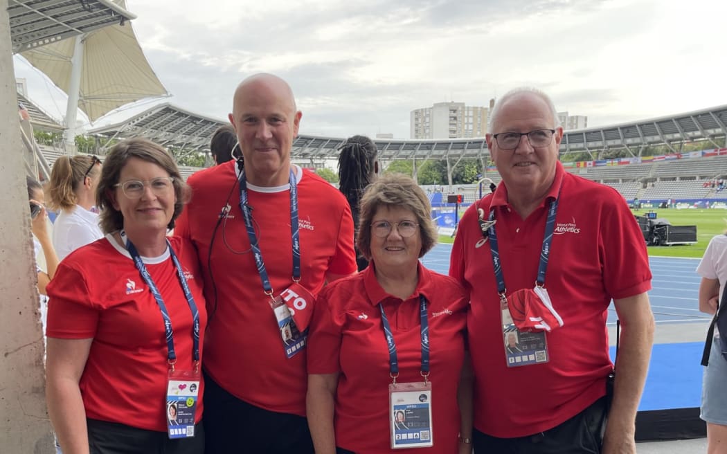 Rebecca Foulsham (left) at the Para Athletics World Championships in Kobe earlier this year, with other NZ officials.