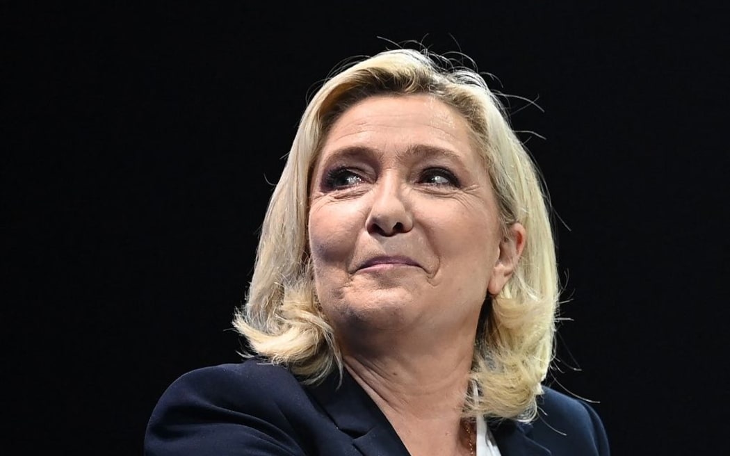 French far-right Rassemblement National (RN) party Member of Parliament and presidential candidate Marine Le Pen speaks during a campaign rally in Perpignan, southern France, on April 7, 2022.