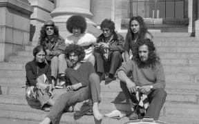 Ngā Tama Toa members on the steps of parliament.