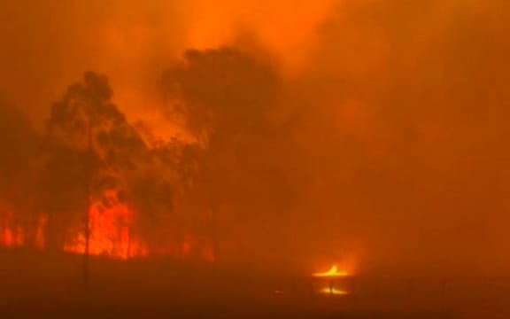 Fire near Rappville, New South Wales, shown in an ABC video screengrab.