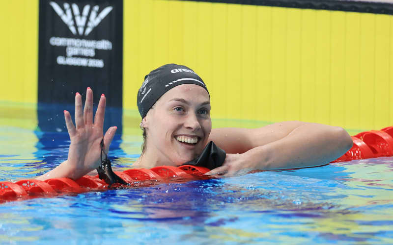 Hazel Ouwehand (NZL) reacts after the Women’s 50m Butterfly Swimming Semi Final at Tollcross International Swimming Centre on Day 1 of the 2026 Commonwealth Games in Glasgow, Scotland on Friday 24 July 2026. (Photo: Simon Stacpoole / www.photosport.nz)