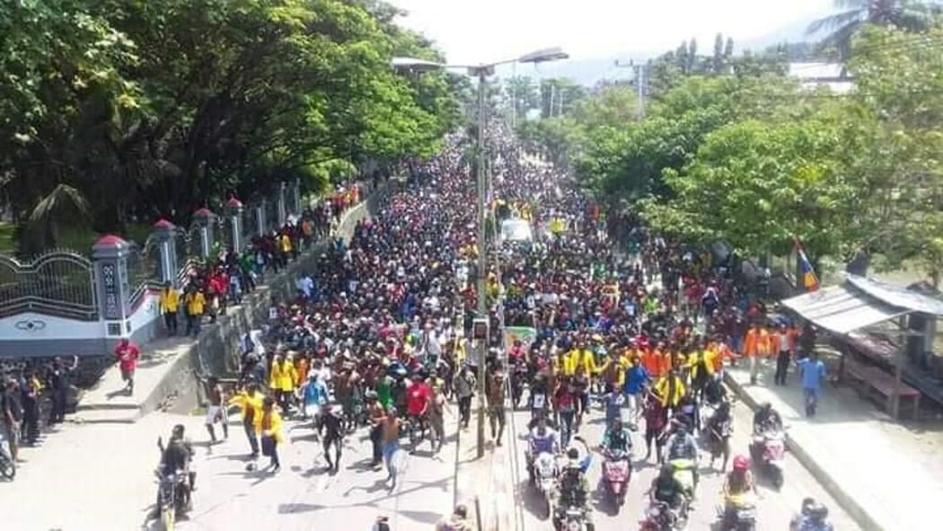 Protest march in Jayapura against racism towards Papuans in Indonesia, 19 August 2019