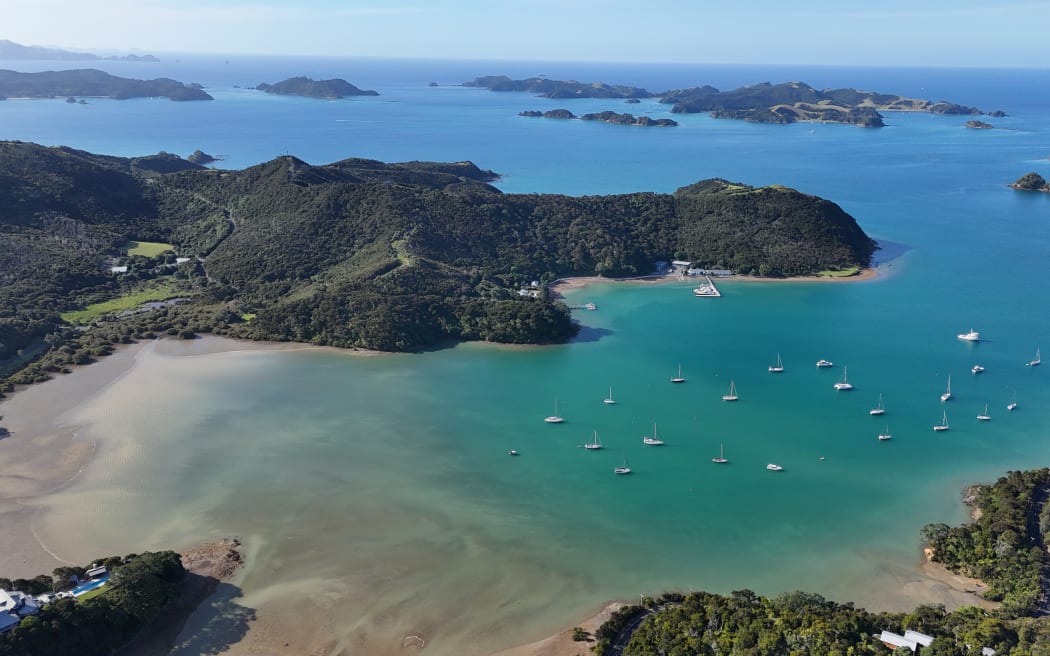 A low tide aerial shot of Waipiro Bay.