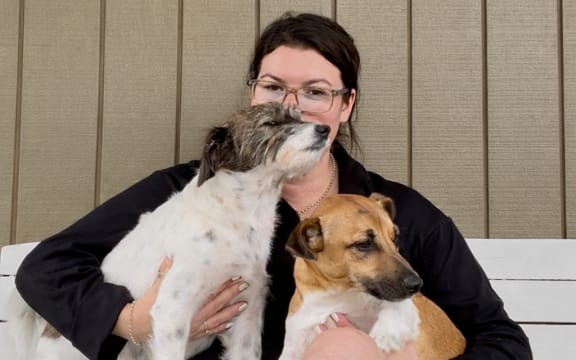 Sam Hall with her two Jack Russells Frank and Percy.
