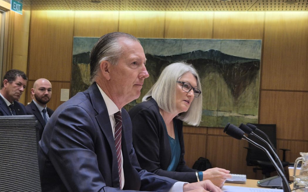 ANZ chief executive Antonia Watson and ANZ board chair Scott St John facing questions from MPs in a Select Committee inquriy into banking competition