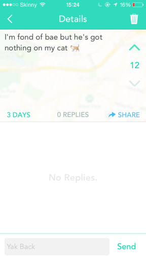 A screenshot from Yik Yak.