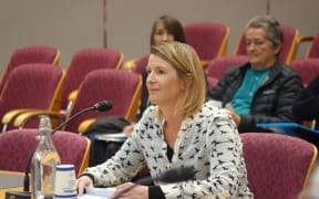 New Plymouth resident Allison Tscheuschler making a submission at the council on the sale of  Peringa Reserve.
