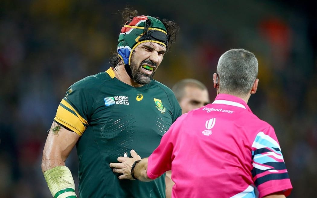 South Africa's Victor Matfield with referee John Lacey ©INPHO/Dan Sheridan