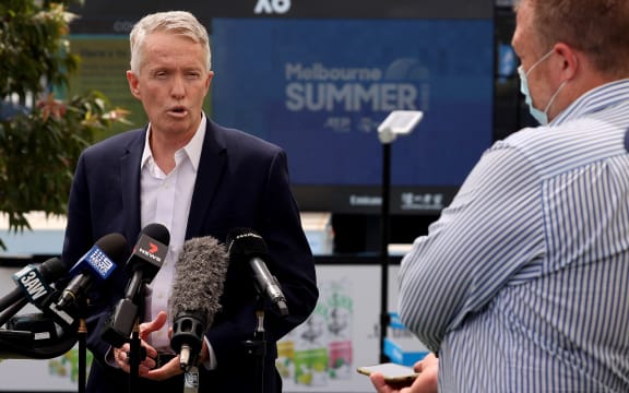 Craig Tiley, chief executive officer and Australian Open tournament director, speaks during a press conference at Melbourne Park in Melbourne on February 4, 2021.