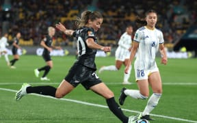 WELLINGTON, NEW ZEALAND - JULY 25: Indiah-Paige Riley of New Zealand shoots at goal during the FIFA Women's World Cup Australia & New Zealand 2023 Group A match between New Zealand and Philippines at Wellington Regional Stadium on July 25, 2023 in Wellington, New Zealand. (Photo by Catherine Ivill/Getty Images)