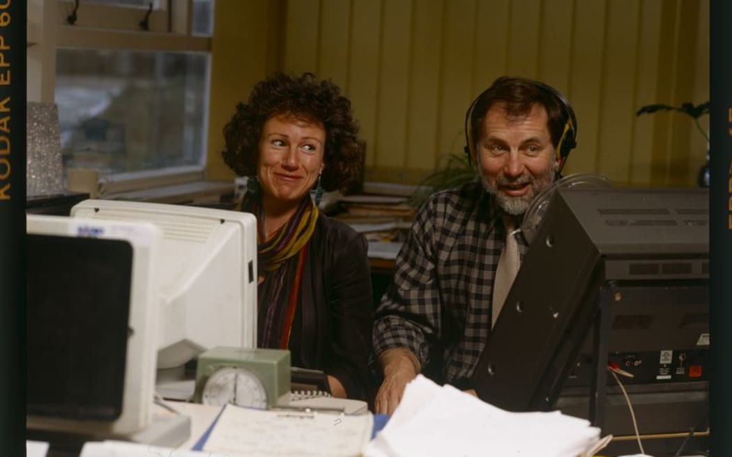 Geoff Robinson and Kim Hill in the 1990s.
