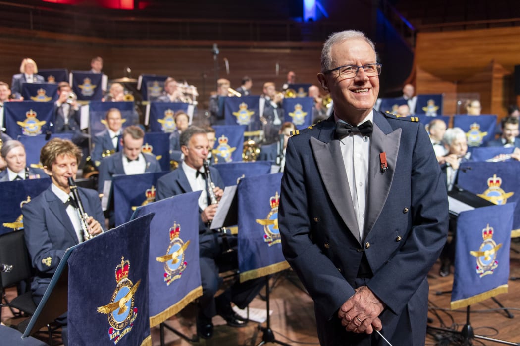 The RNZAF Band play ‘Air Force in Concert’ at the Michael Fowler Centre in Wellington with conductor FLTLT David Gallaher