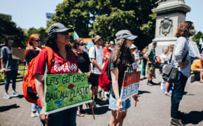 People gathered outside parliament for the School Strike 4 Climate on 26 January, 2021.