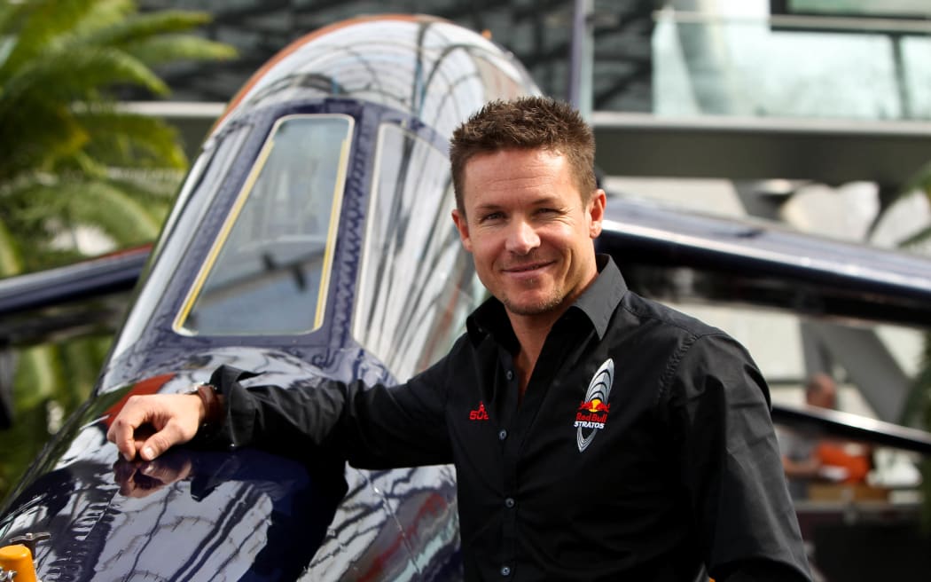 Austrian basejumper Felix Baumgartner poses in a hangar at the Red Bull headquarters in Salzburg in March 2012. Baumgartner has succeeded in jumping on July 25, 2012 from a helium balloon nearly 30,000 meters (90,000 feet) off the ground and landing near Roswell in New Mexico.
AFP PHOTO/APA/MIKE VOGL (Photo by MIKE VOGL / APA / AFP)