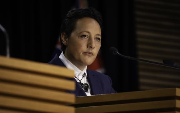 Prime Minister Chris Hipkins makes a law and order announcement with Justice Minister Kiri Allan on 19 July, 2023.