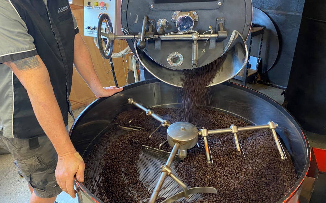 Mike Jobling casts his watchful eye over the freshly roasted batch.