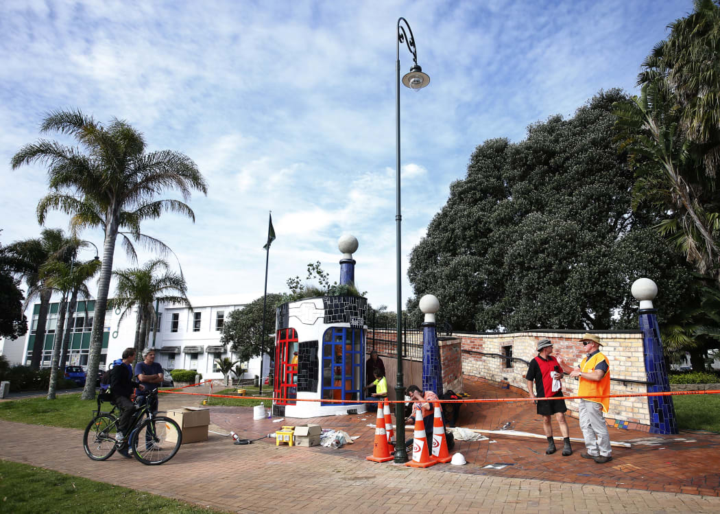 Te Kakano, the Hundertwasser Art Centre folly, at the Whangarei Town Basin before the official opening.