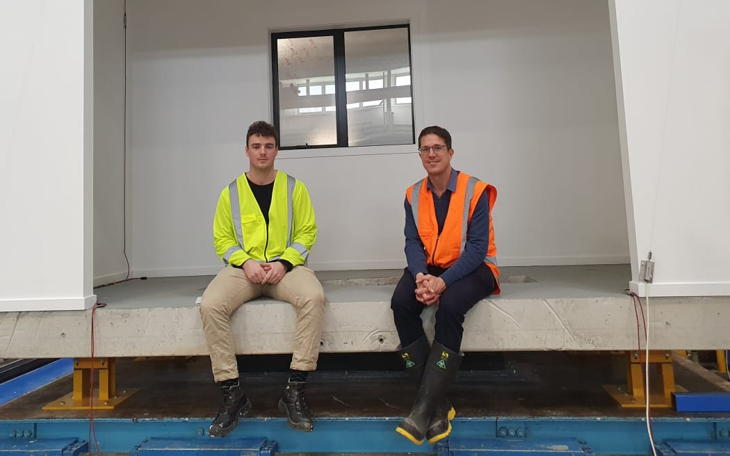 Tom Francis and Tim Sullivan in their base isolated test house