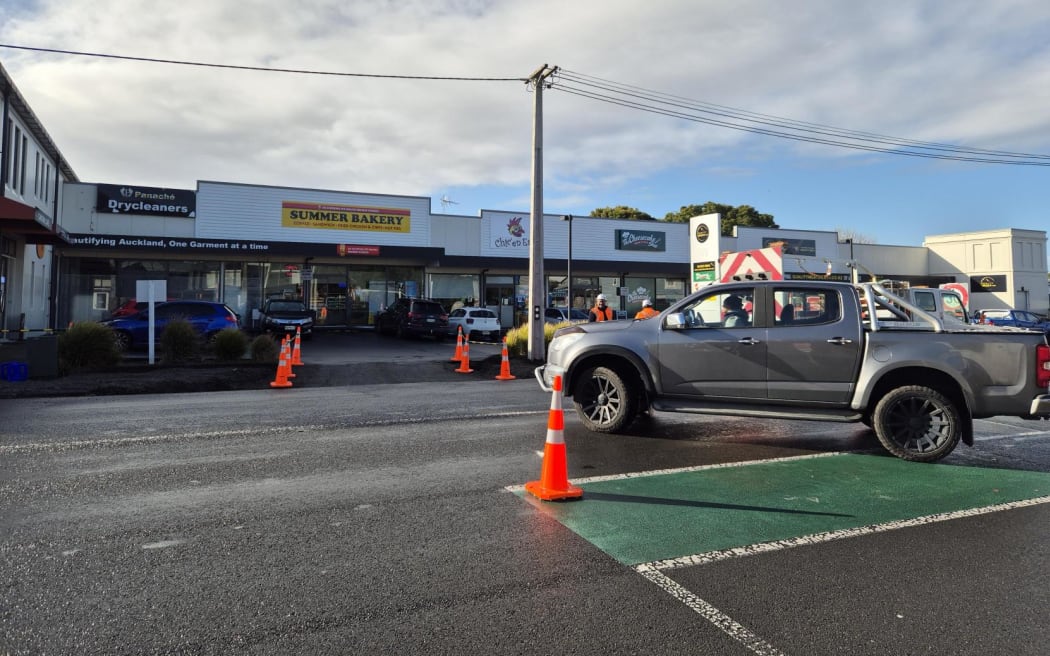 Roadworks on Onehunga Mall Road, July 2024.