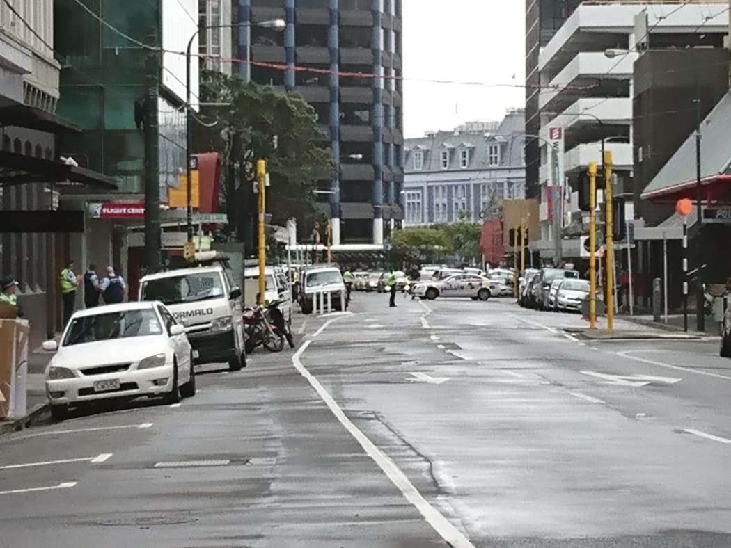 Victoria Street in central Wellington was cordoned off for during the bomb scare.