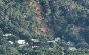 Slips at Muriwai following Cyclone Gabrielle.