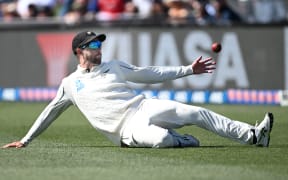 Devon Conway spills a catch during the Black Caps' first cricket test against England at Hagley Oval, Christchurch, Nov 29, 2024.