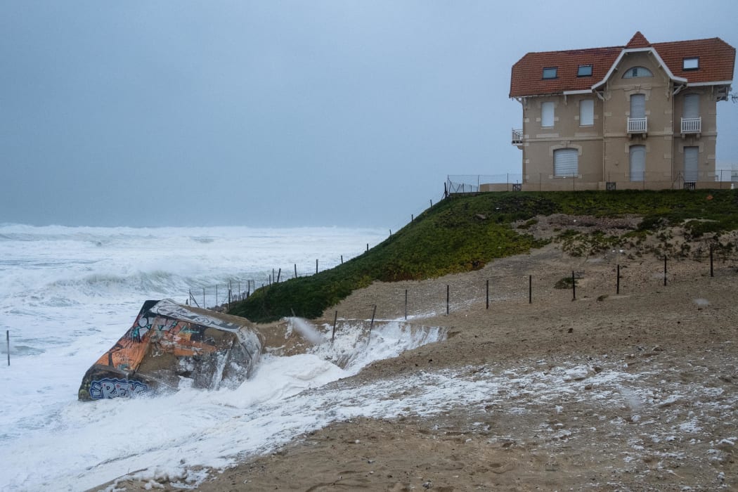 Beach erosion Aquitaine coast, France 2019.