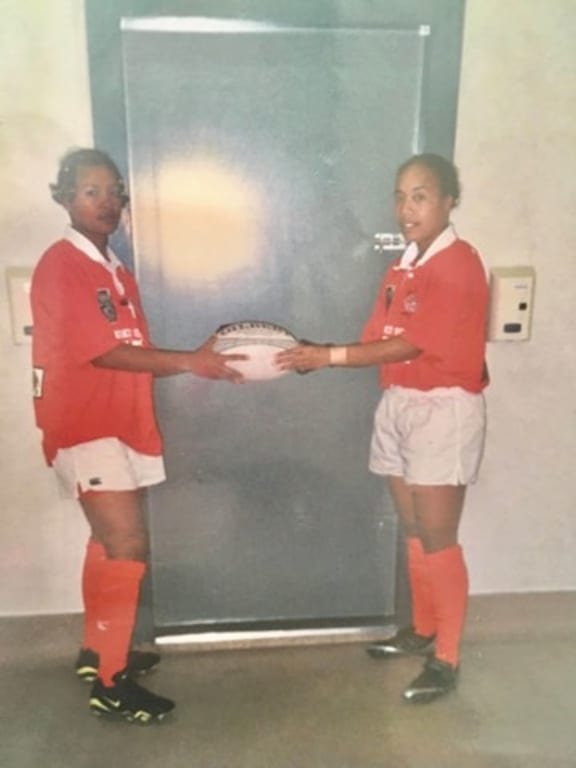 Players of the first women's Mate Ma'a Tonga team to compete at a World Cup.