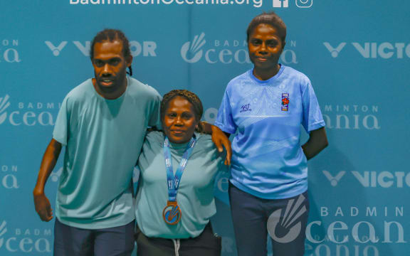 The Vanuatu team photo is Rodney Talo (left), Jacklynda Molidu (middle), Lyn Kuai (right).