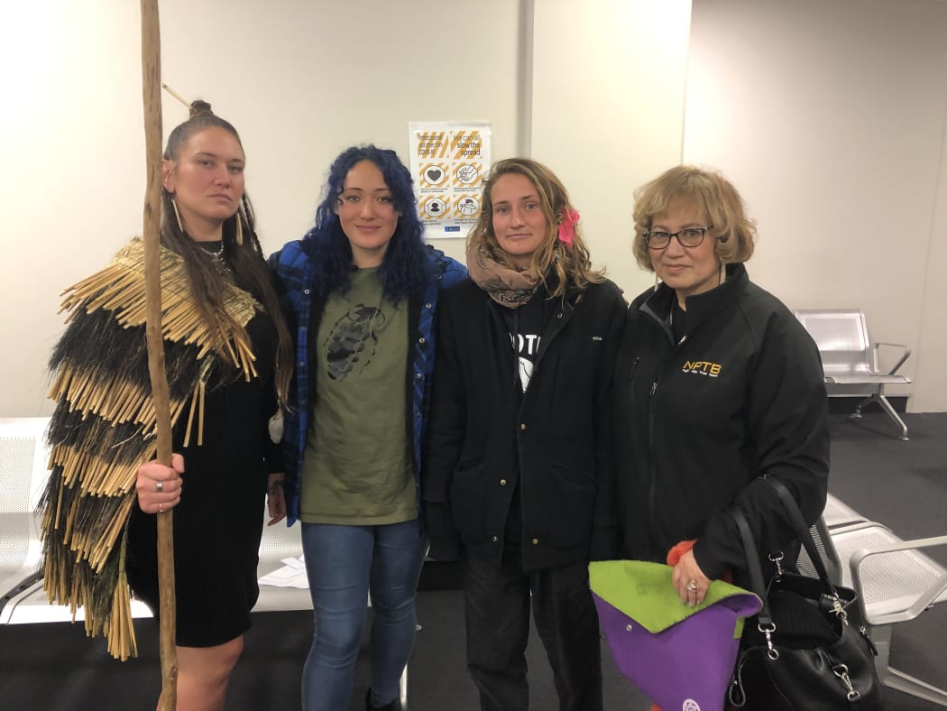 (From left) Meegan Manuka, Emily Maia Weiss, Alison Mell, Danella Roebeck at Auckland District Court.