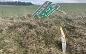 High winds in Canterbury have knocked down trees and also road signs.