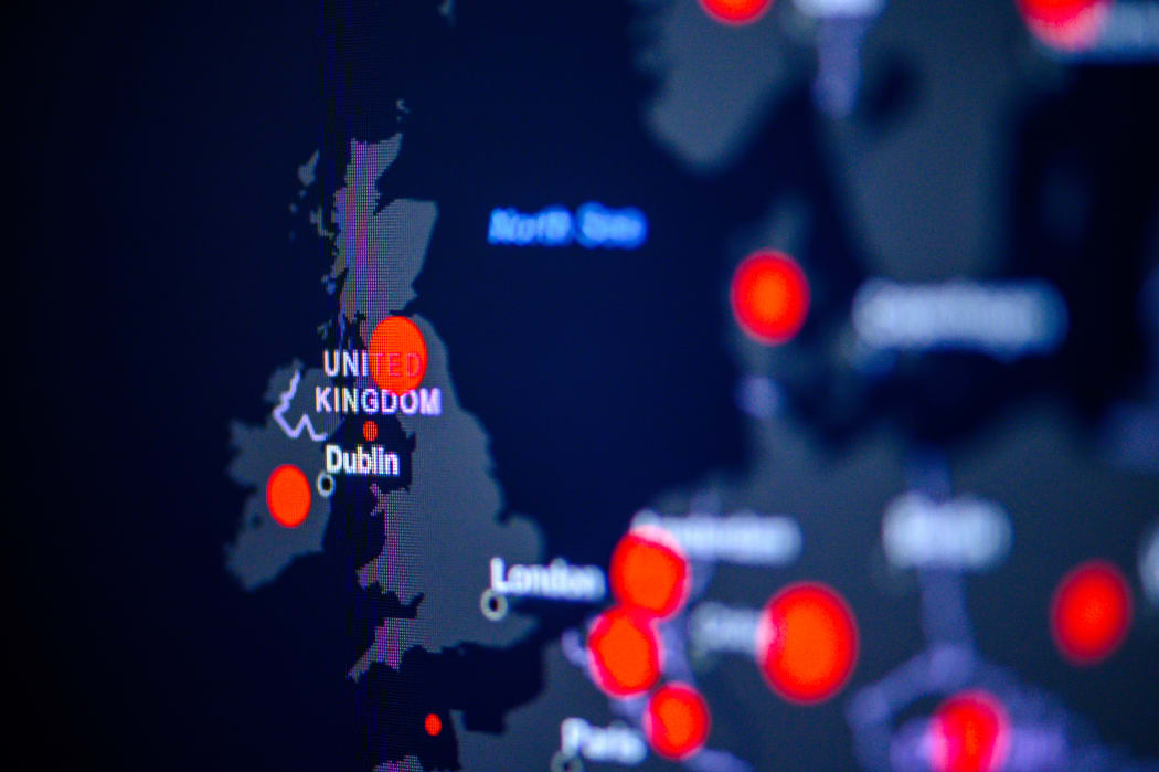 Johns Hopkins University map showing Covid-19 cases in United Kingdom.