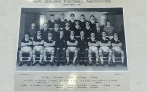 The team photo for the New Zealand football team that travelled to Vietnam during the conflict in that country.