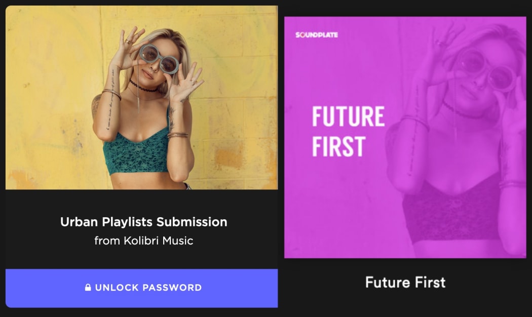 Playlist artwork from Kolibri Music and Soundplate, which lazily use the same stock image.