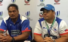 Manu Samoa captain Alesana Tuilagi and coach Stephen Betham.