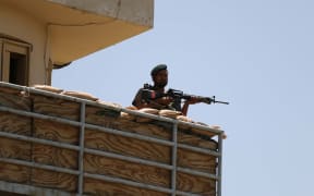 Afghan National Army stands guarded Bagram airfield in Kabul, on  3 July, 2021.
