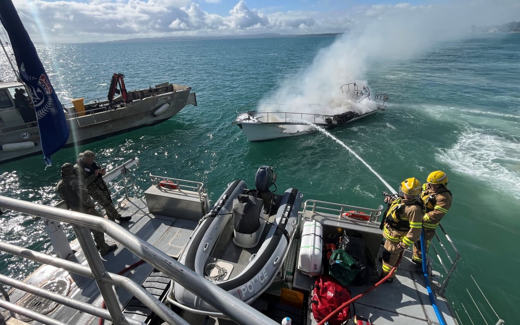 Fire on launch extinguished on Auckland's Hauraki Gulf, near Browns Island.